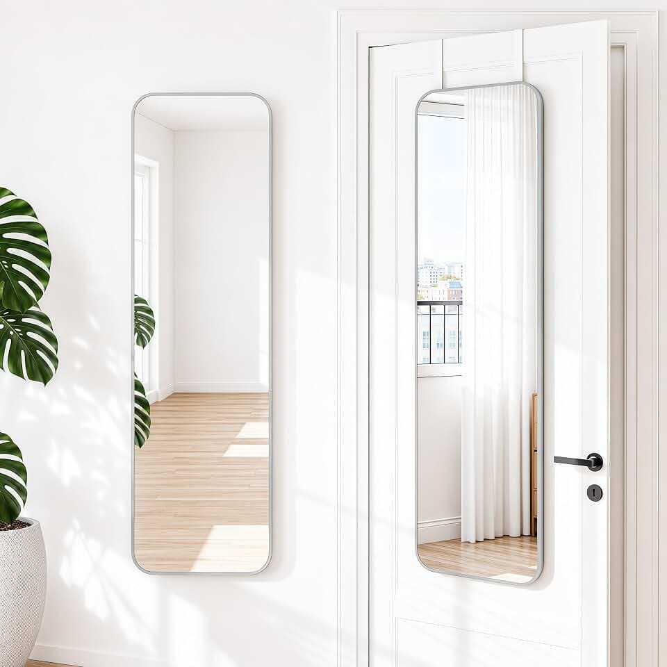 NARCISSUS 47x14 Over The Door Full Length Mirror or Wall Mounted Silver