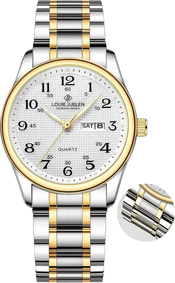 Gosasa Easy-to-Read Quartz Watch for Seniors, Large Numerals, Calendar, 30m Water Resistance, Luminous,Women's Men's Stainless Steel Wrist Watch