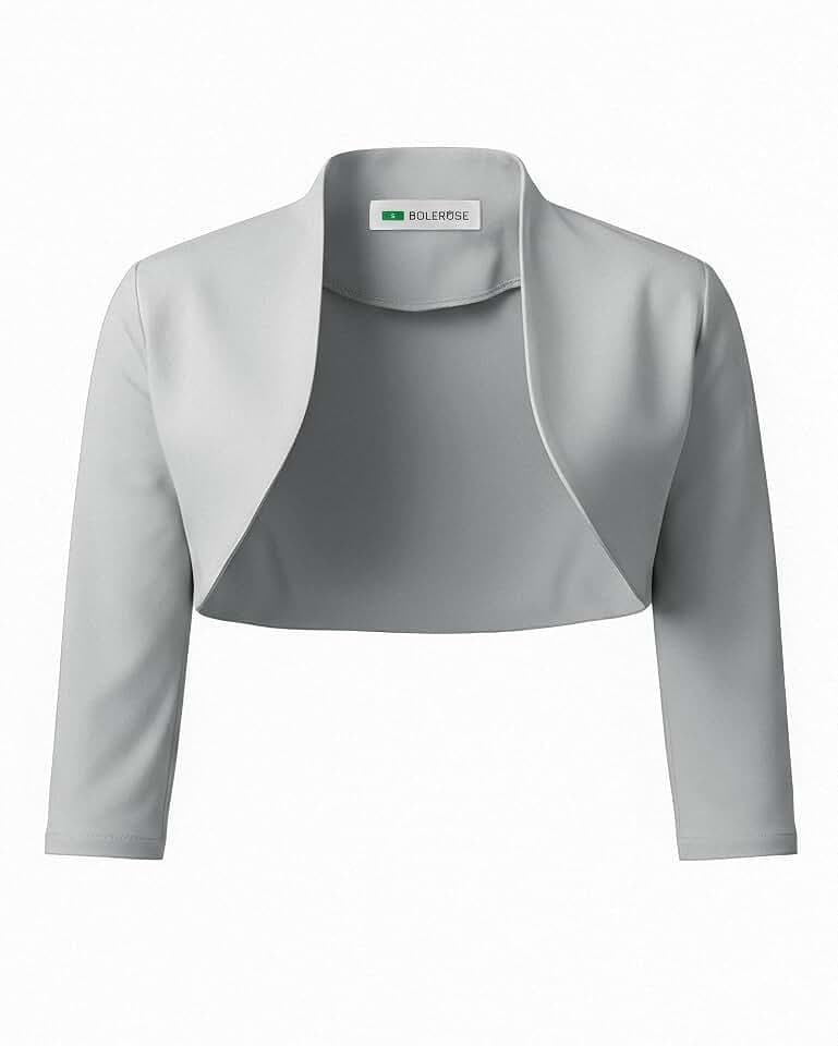 Bolerose Stretch Bolero Jäckchen Damen 3/4-Arm Stehkragen