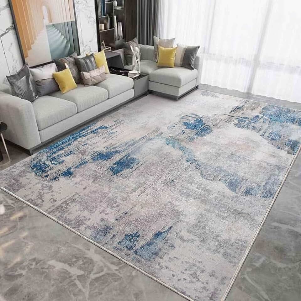 Teppich Wohnzimmer Graue Blau Teppiche für Schlafzimmer Modern Abstrakter Teppiche Weich Kurzflor Rutschfester Teppich Wohnzimmer Raumdekor(See Blau/Grau/Beige, 160 x 200 cm)