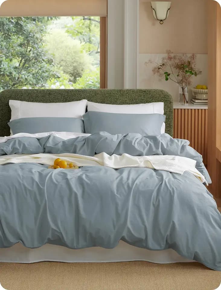 Bedsure PureWoven 100% Washed Cotton Duvet Cover Set, Queen Size, 3-PC