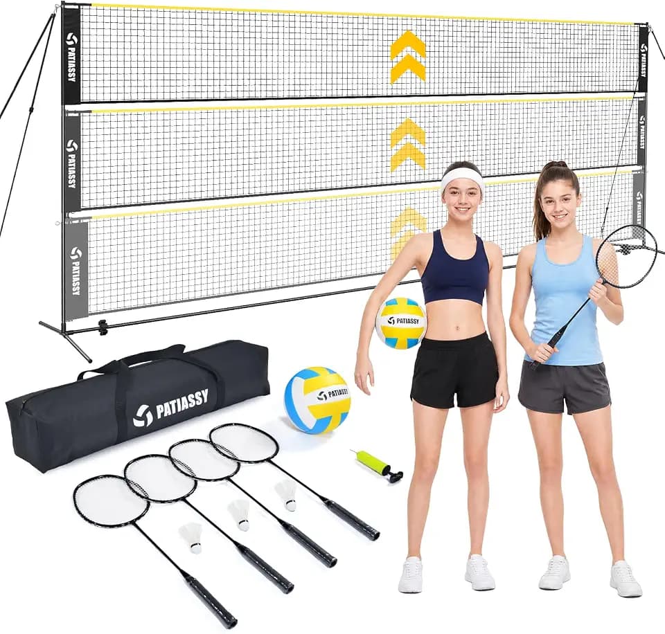 3-in-1 Volleyball Badminton Pickleball Net Set Adjustable Height