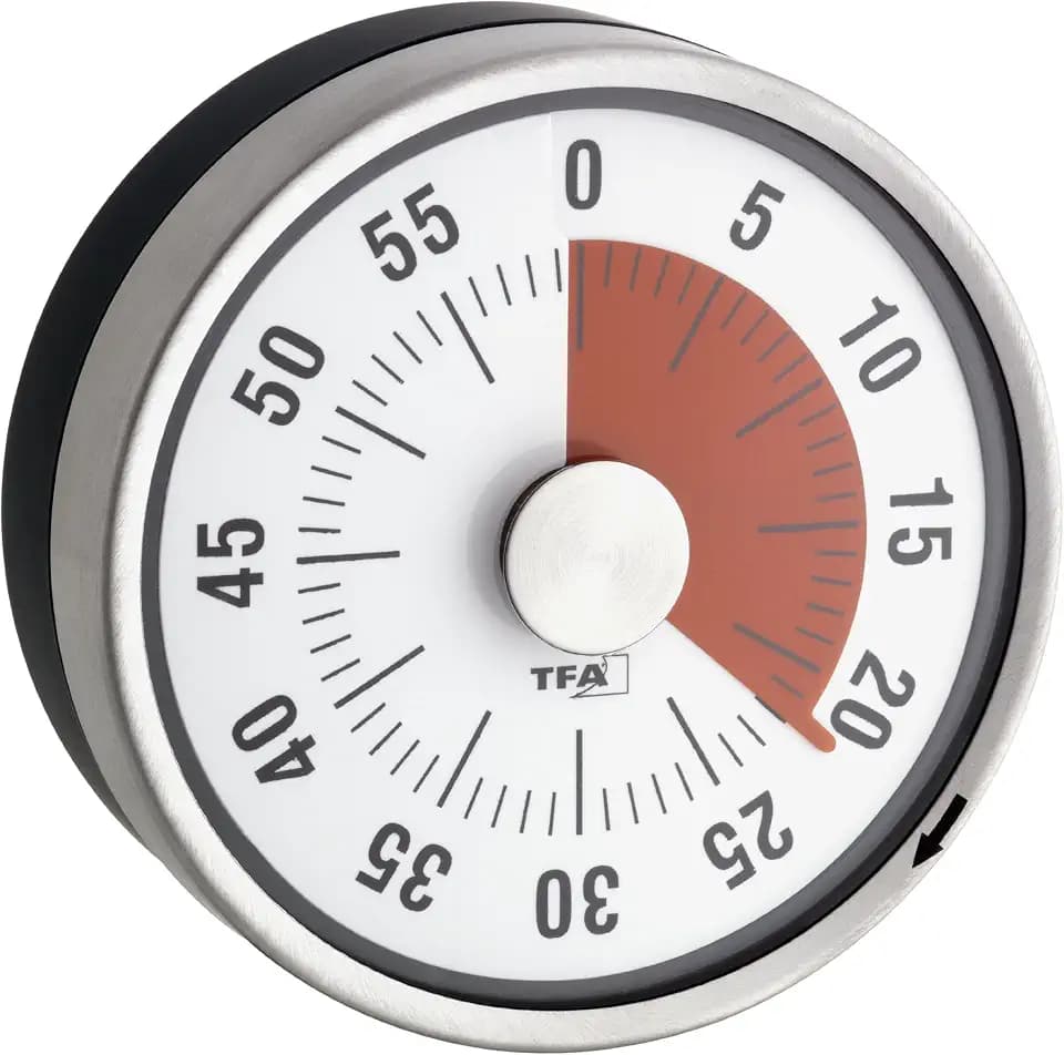 TFA Dostmann Analoger Kurzzeit Timer Puck, 38.1028.10, bis 60min, Eieruhr, Küchentimer, mechanisch, mit Restzeitanzeige, zum Aufziehen, magnetisch, 79 x 32 mm, grau