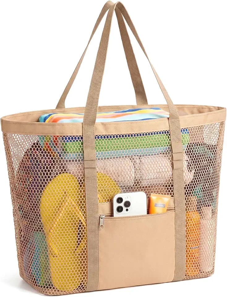 Dntorx Women's Mesh Beach Bag, Stylish Beach Tote for Swimming, Travel & Vacation Essentials, Lightweight Design for Poolside