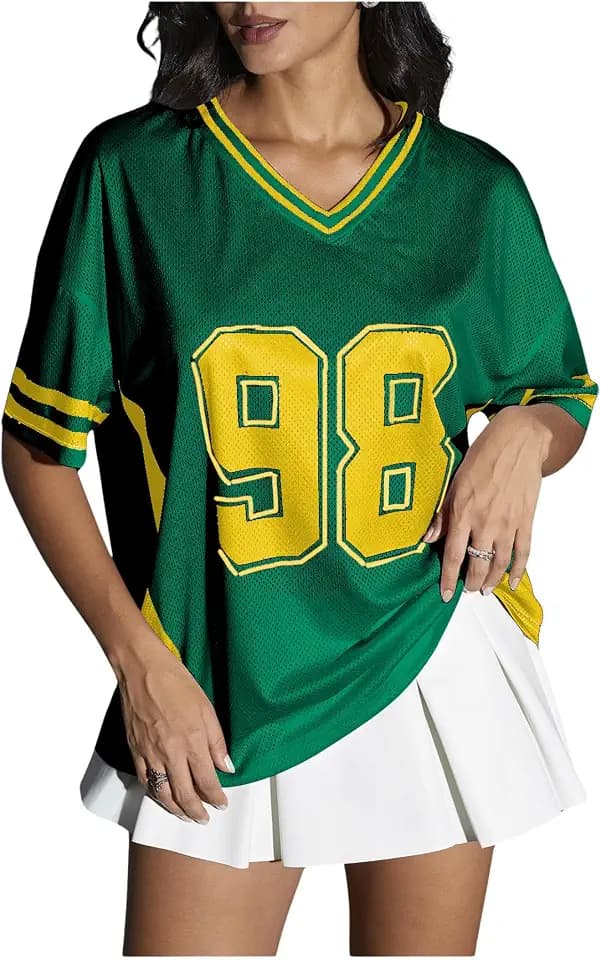 Verdusa Women's Jersey Shirts Y2k Tops Baggy Shirts Graphic Summer Oversized T Shirt Top