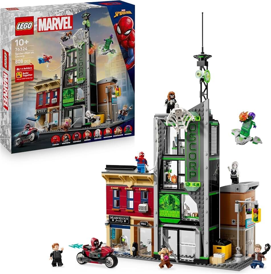 LEGO ǀ Marvel Spider-Man vs. Oscorp - Bauset zum Sammeln für Kinder mit 8 Minifiguren, darunter auch Spider-Woman, Miles Morales, Ghost Spider und Green Goblin - Geschenk ab 10 Jahren - 76324