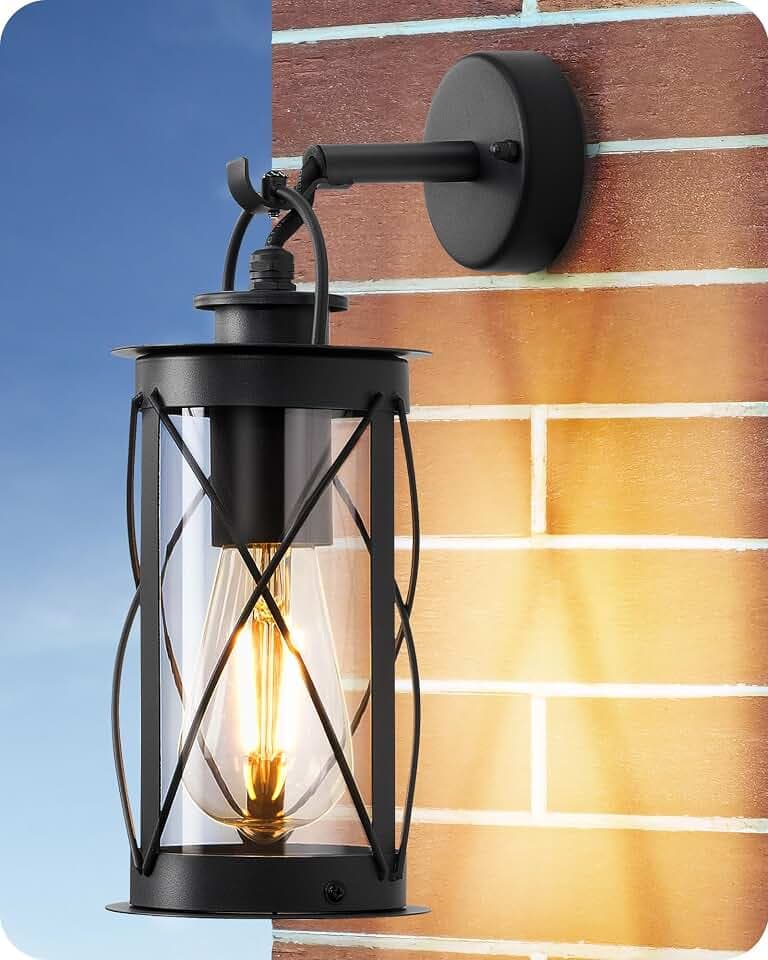 EDISHINE Retro Außenwandleuchte, E27, IP44 wasserdicht, Schwarz