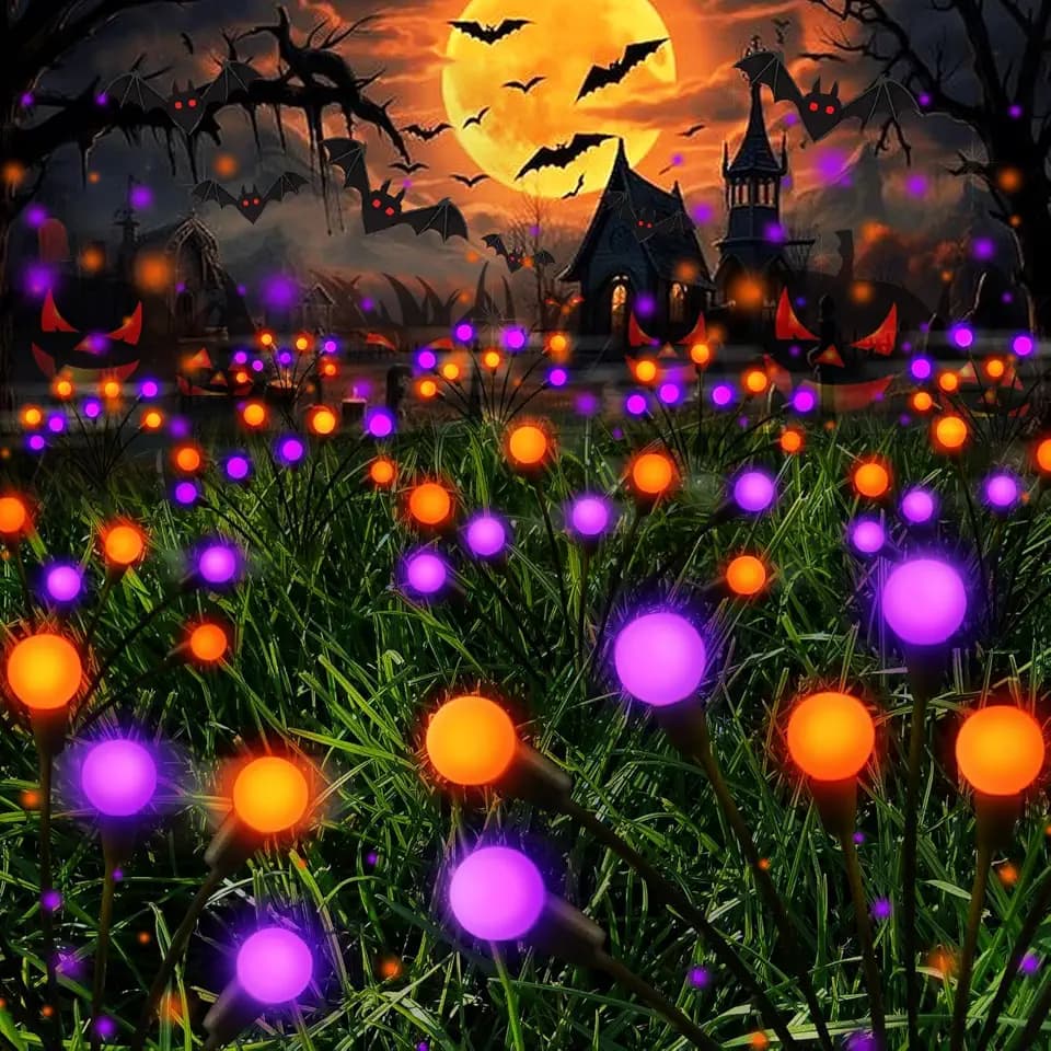 Halloween Solar Lights Outdoor, 6 Pack Firefly Lights Halloween Decorations