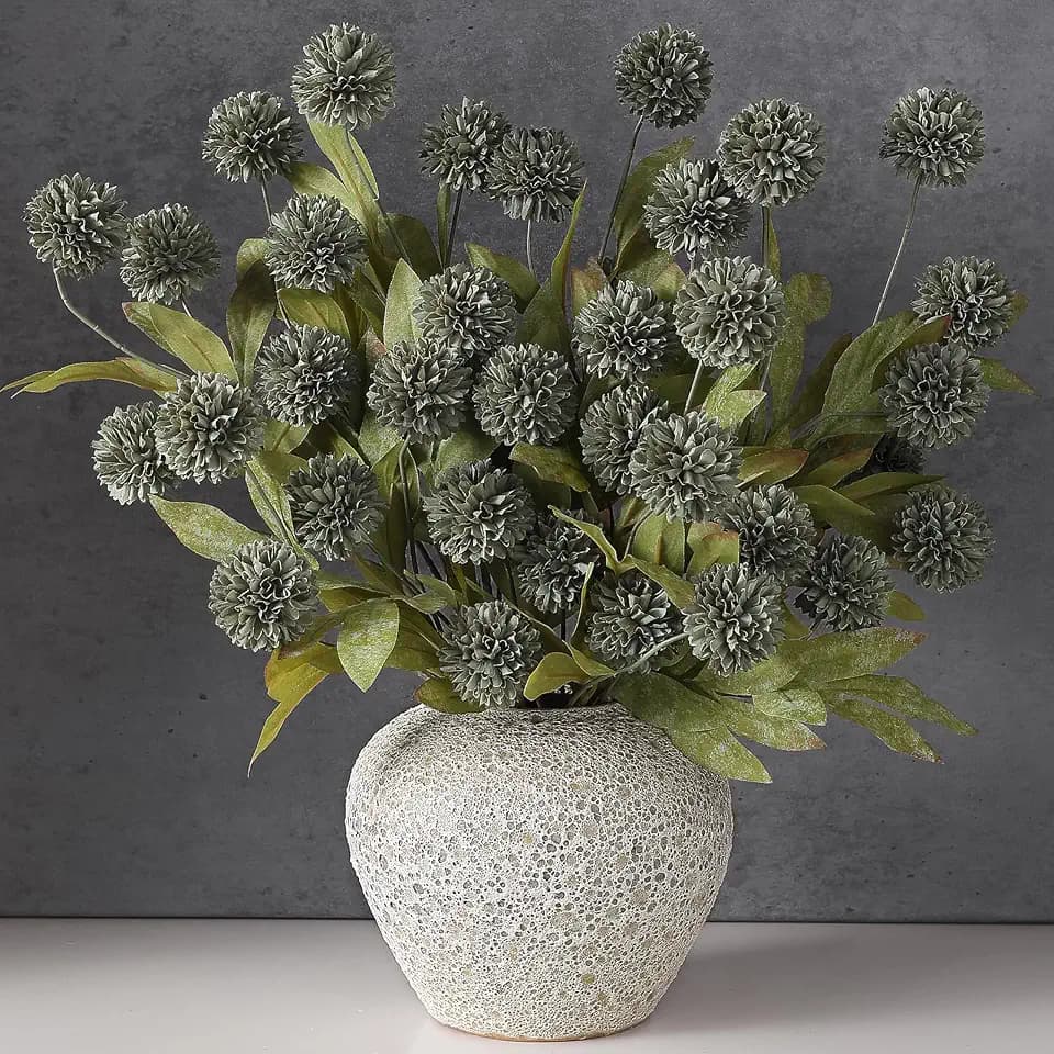 6 Pcs 27"Artificial Pompon Mum Silk Flower Stems for Vase (Dark Gray)