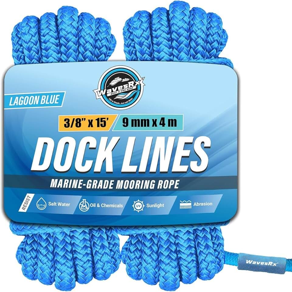 Premium Nylon Boat Dock Lines & Ropes for Docking 3/8'' x 15' | Double Braided Marine Rope & Mooring Line| Boat Ropes for Docking with Loop | UV & Saltwater Resistant Dock Ropes for Boats & Pontoons