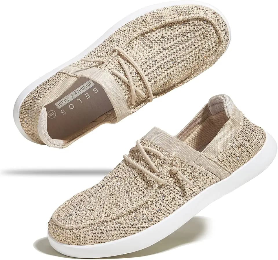 BELOS Women's Rhinestone Lace Up Loafers Shoes