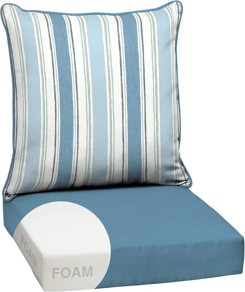 Arden Outdoor Deep Seat Cushion Set, Foam, 24x24, French Blue Stripe