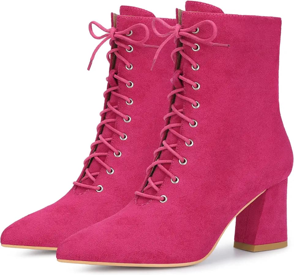 Perphy Lace Up Pointed Toe Chunky Heel Ankle Boots for Women