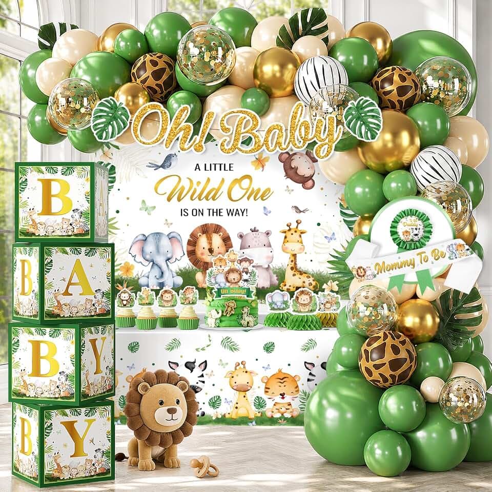 138Pcs Safari Baby Shower Decorations, Jungle Animal Balloon Arch Set