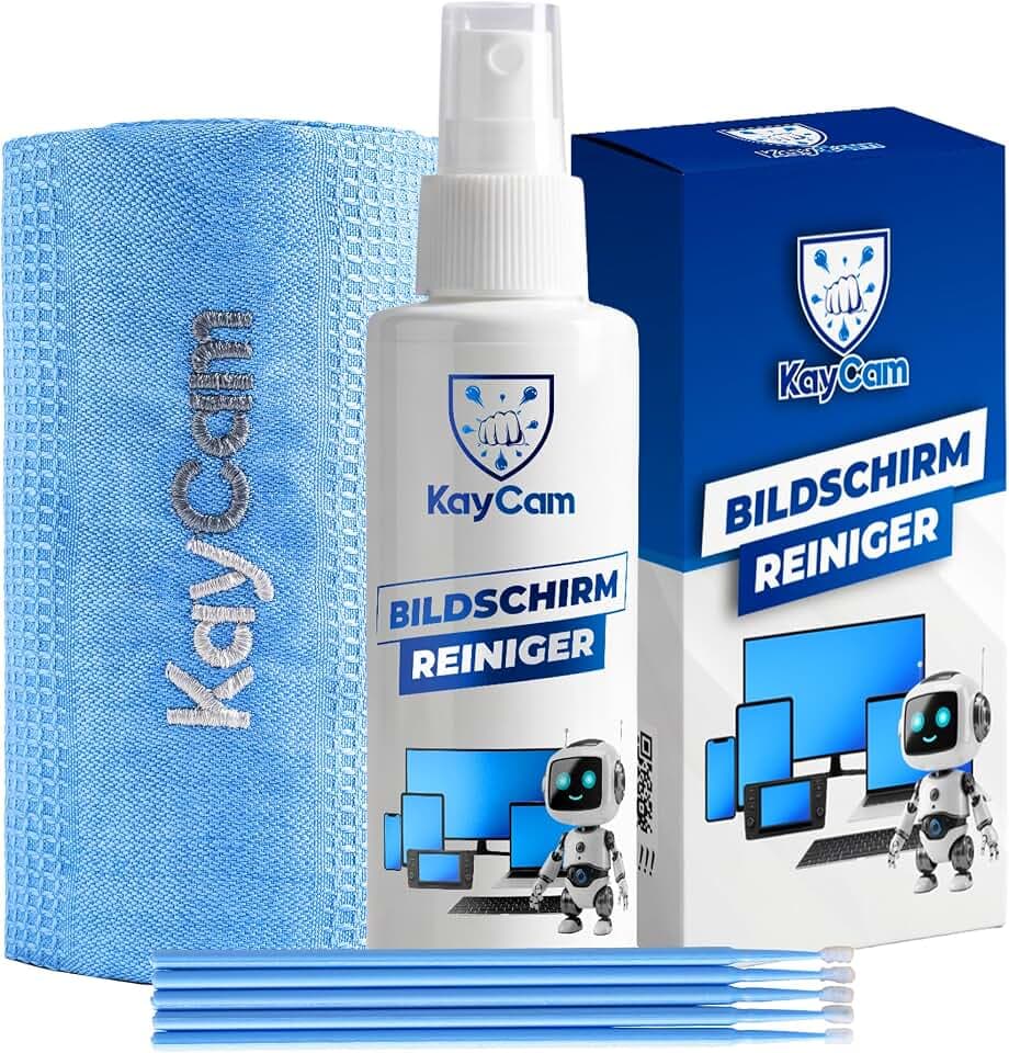 Bildschirmreiniger Set - Display Spray mit magischem Mikrofasertuch & 5 Reinigungsstäbchen – streifenfrei für Fernseher, Handy, Laptop, Auto Display & Tastatur