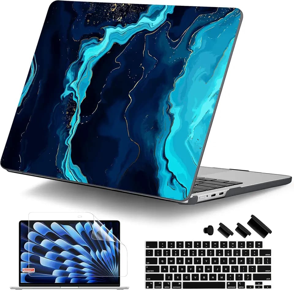 DONGKE Compatible with M5 MacBook Air 15 inch Case 2026 2025-2023 A3448 A3241 A3114 A2941 M4 M3 M2 Liquid Retina Display Touch ID, Protective Hard Shell Cover & Keyboard Skin - Blue Marble