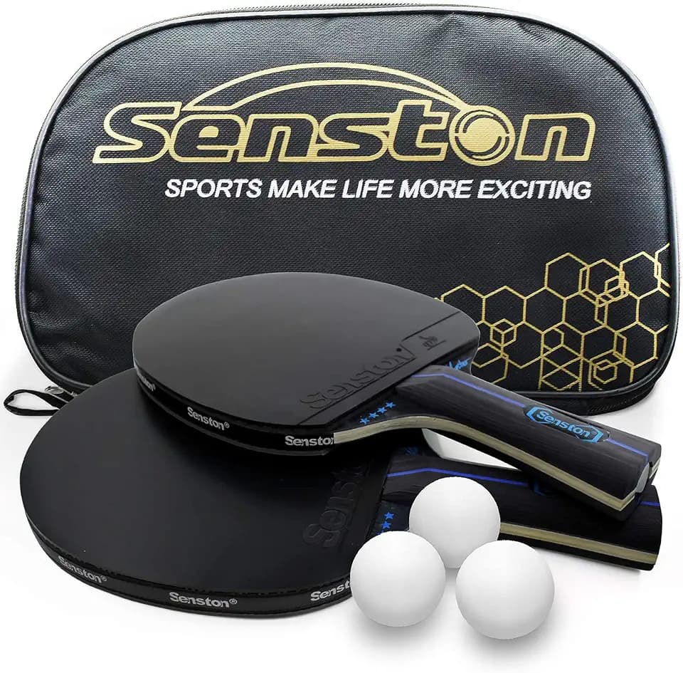 Senston Tischtennis Schläger Set, Profi 2 Tischtennisschläger und 3 Tischtennis-Bälle, Ideal für 2 Spieler