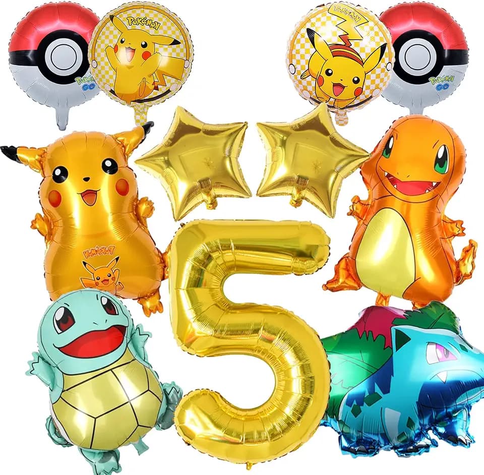 11-teiliges Cartoon Geburtstag Deko Set – Verschiedene Varianten für 5, 6 oder 7 Jahre, Zahlenballon, Figurenballons & Partyzubehör für Kindergeburtstag (2)