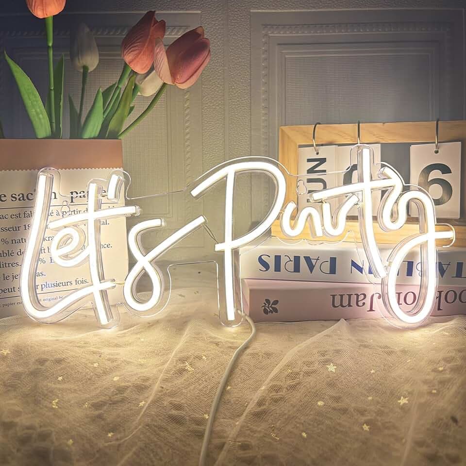 Let's Party Neon Schild Warmweiß LED Neonlicht Schilder für Wanddekoration