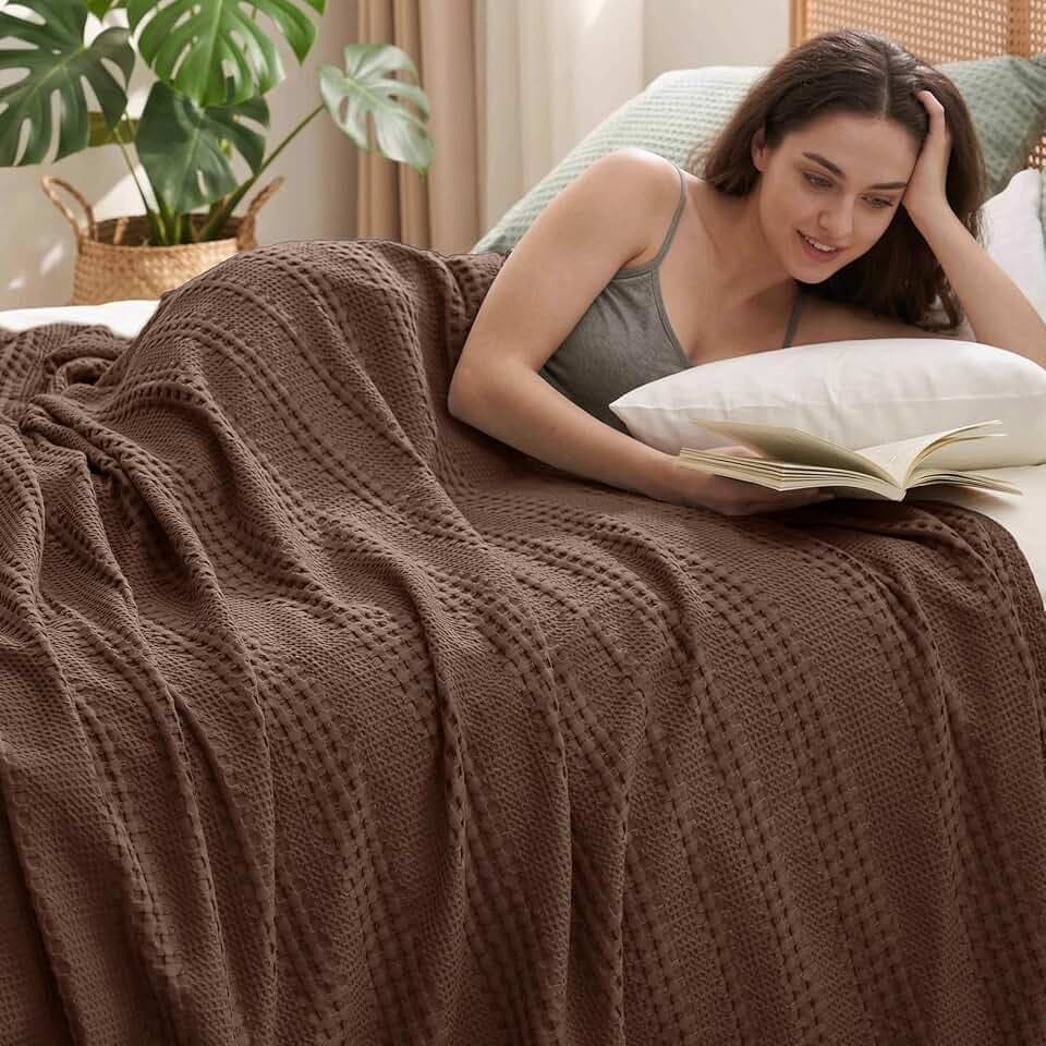 PHF Cooling Waffle Blanket for Hot Sleepers Twin Size, 66"x90", Chocolate