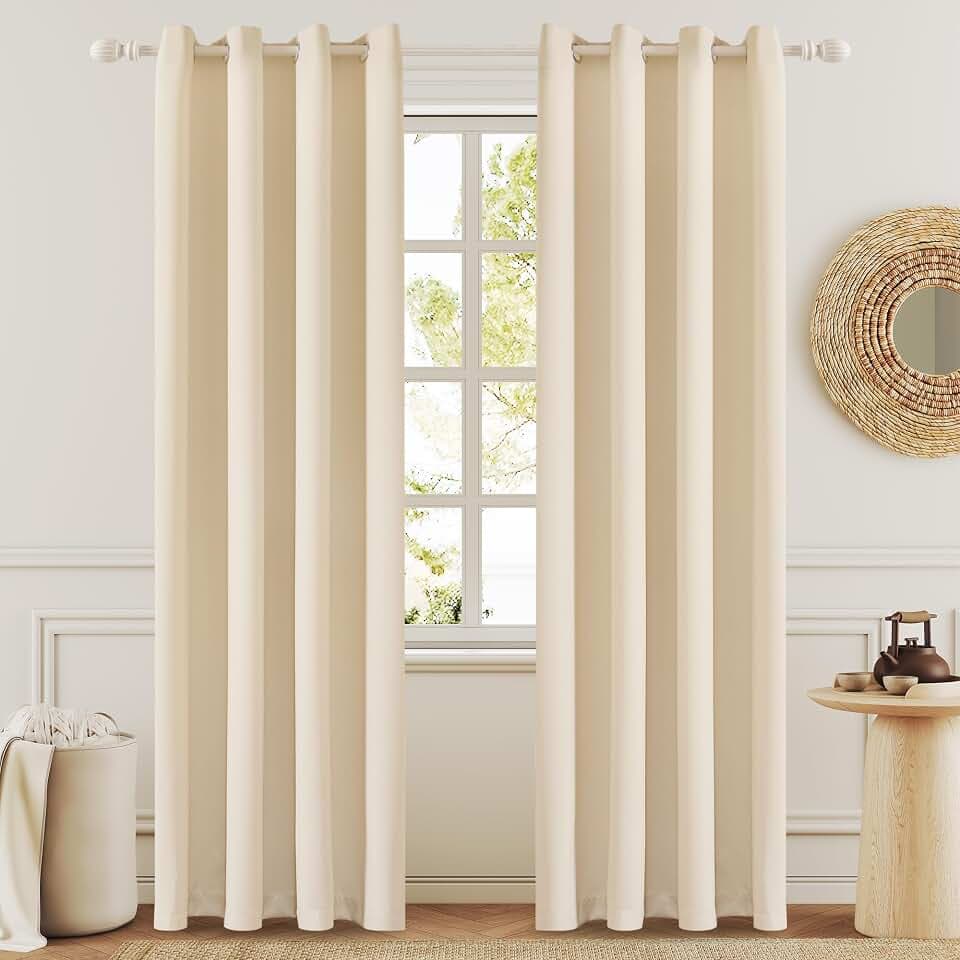 Beige Cream Grommet Blackout Curtains 90 Inches for Bedroom and Living Room 2 Panels Set Thermal Insulated Room Darkening Curtains