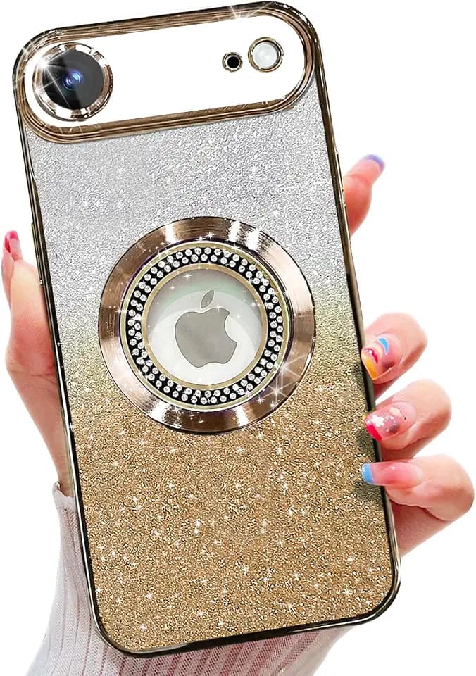 Misscase for iPhone Air Magnetic Glitter Case Compatible with MagSafe,Full Protection Slim Shockproof Case with Camera Lens Protector Plating Bling Cover Case for iPhone 17 Air 6.5" Gold