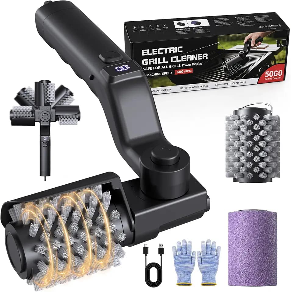 Electric Grill Brush, Cordless 5000mAh Long Runtime Rotary BBQ Cleaner