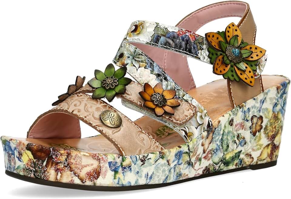 Laura Vita Damen Sandalette mit Blumenmuster und Blüten mit Nieten Facdiao 11