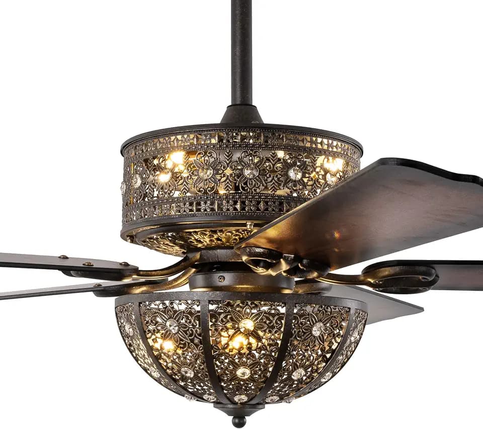 52 Inch Vintage Chandelier Ceiling Fan with Light, Antique Bronze Fandelier
