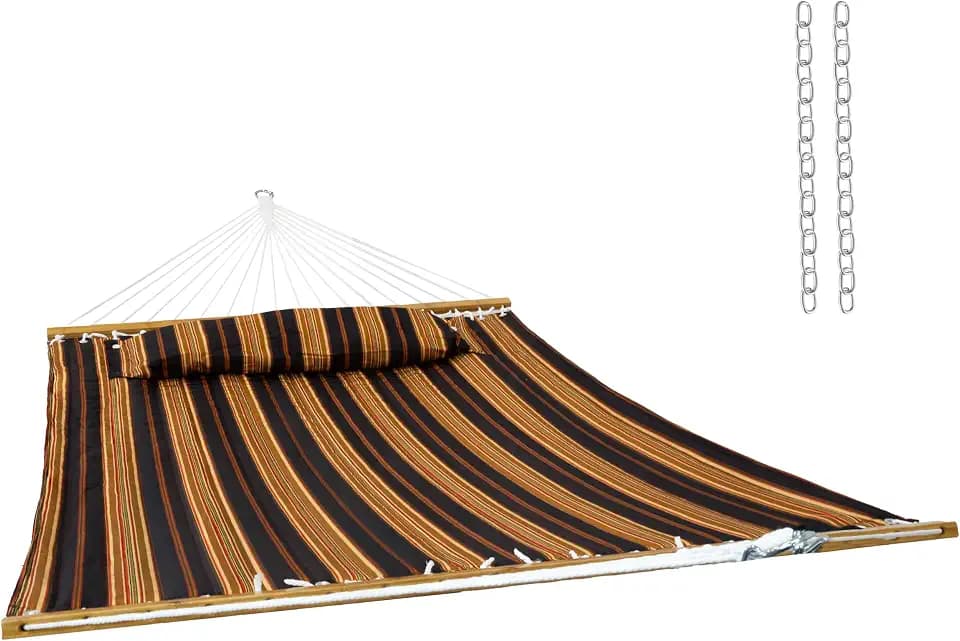 Sunnydaze Extra Large Quilted Hammock with Spreader Bars, Woodland Stripe