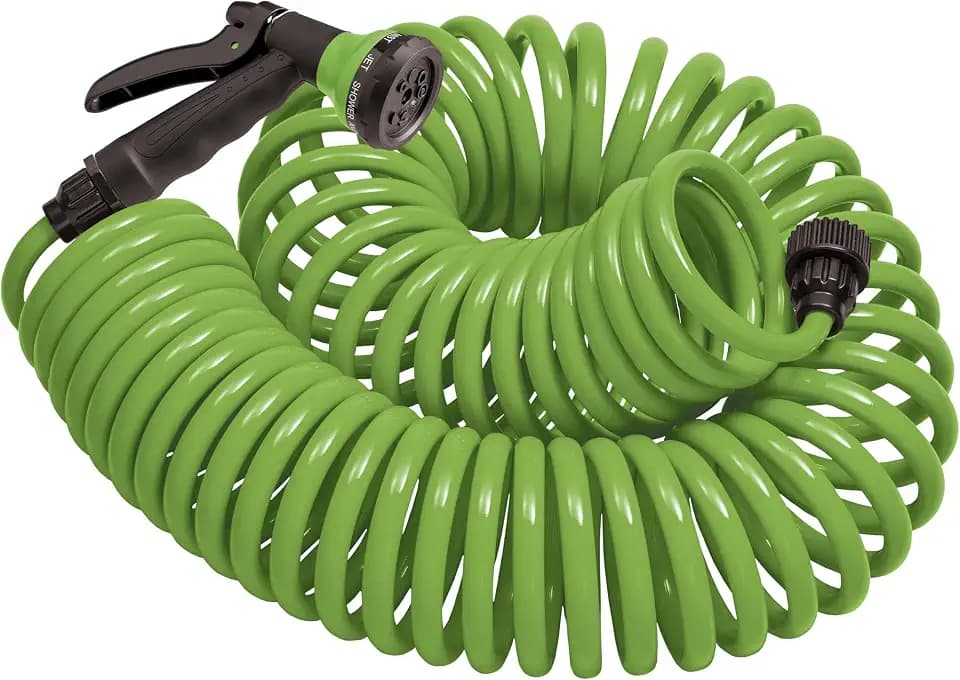 Orbit Coil Garden Hose, 25 ft, with 8-Pattern Nozzle, Green - 26380