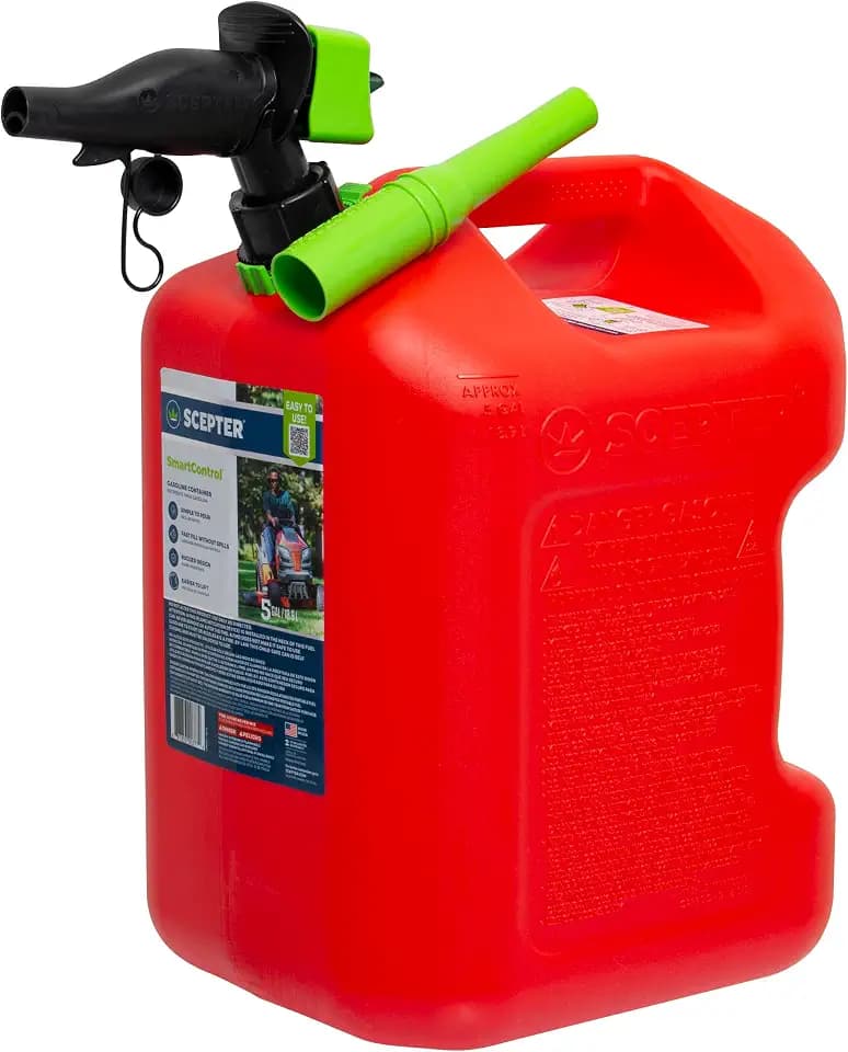 Scepter 5 Gal Gas Can, Spill Proof SmartControl Spout, Spout Extender, Red