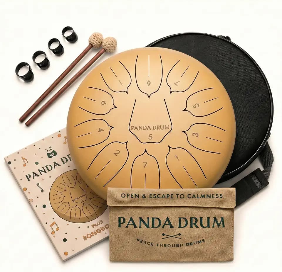 Panda Drum Plus (Sandstone) | Steel Tongue Drum | 11 Inch | Calming Handpan