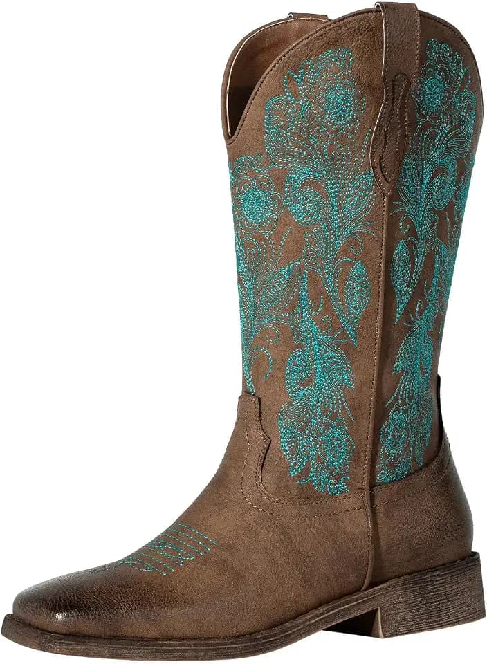 J's.o.l.e Cowboystiefel für Damen, Blumenmuster, quadratischer Zehenbereich, Cowgirl-Stiefel, modische Westernstiefel