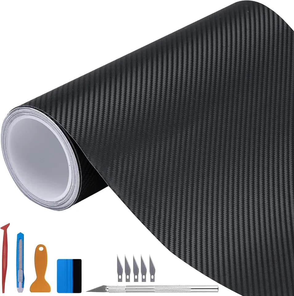 LZLRUN 3D Black Carbon Fiber Car Vinyl Wrap Self-Adhesive Film 3ft x 10ft