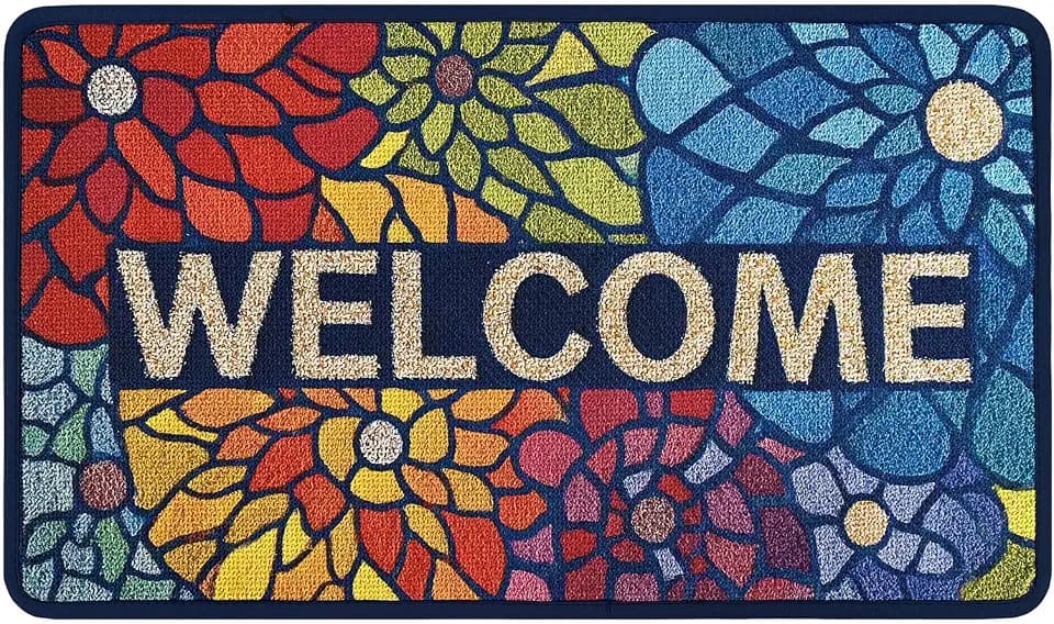 Worltoldb Colorful Welcome Door Mat Indoor Outdoor Entrance Floor Mats Non-Slip Washable Decor Rugs 27x15 Inch