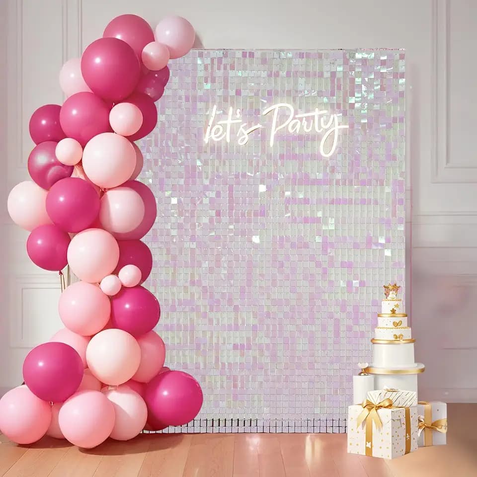 Ozikutech 24 Pcs Pink Iridescent Shimmer Wall Backdrop for Party Decoration