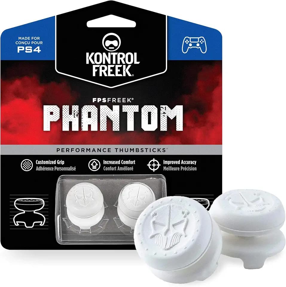 KontrolFreek FPS Freek Phantom für PlayStation 4 (PS4) und PlayStation 5 (PS5) | Performance Thumbsticks | 2 x Hoch Konkav | Weiß