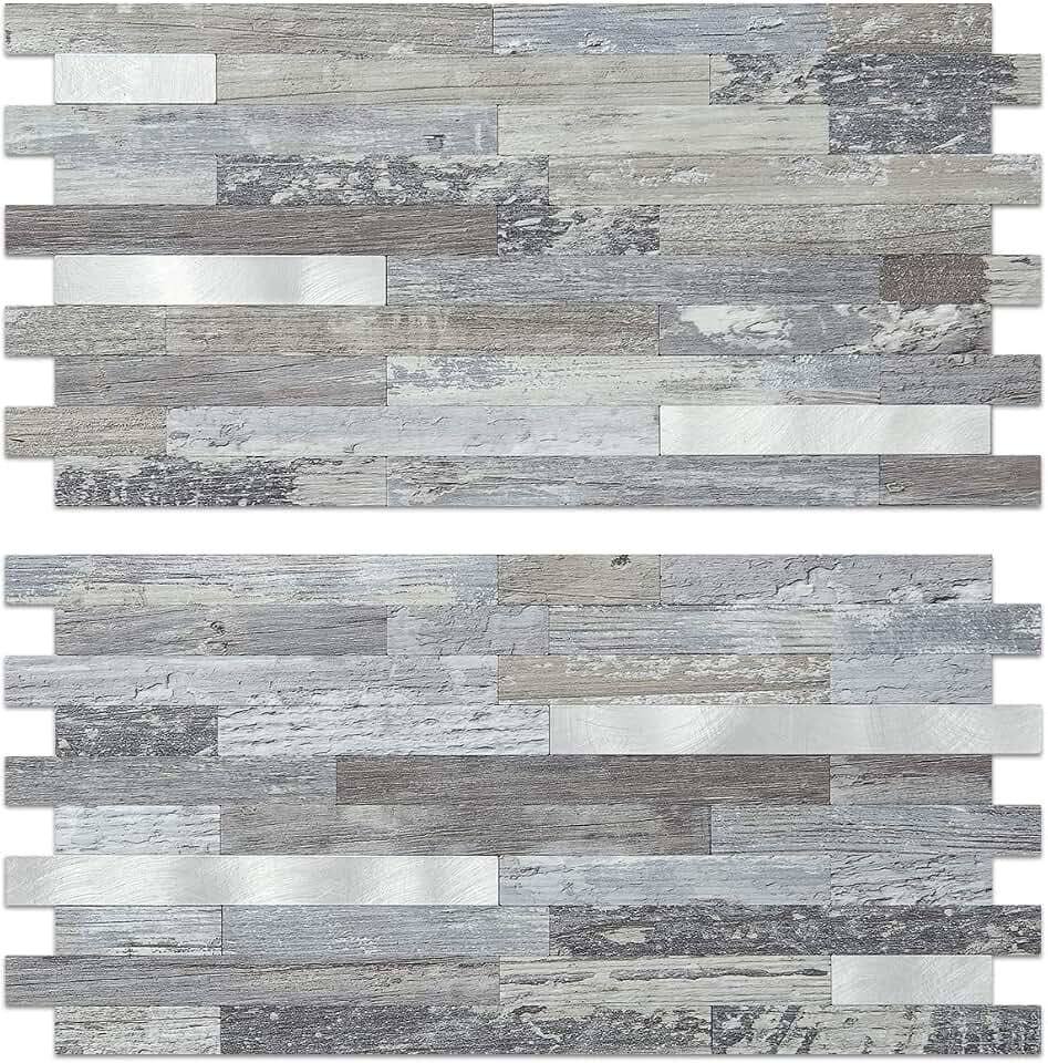 AULIGET 40 Sheets Peel and Stick Backsplash, Distressed Wood Look PVC Wall Tiles Stick on Backsplash for Kitchen