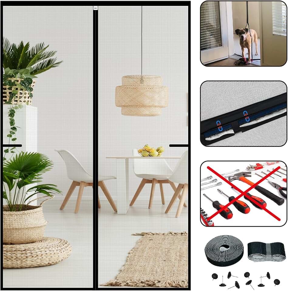 CHIYUNS Screen Door Mesh Magnetic Closure 34 x 82 inch, Self Closing Fiberglass Mosquito Net with Magnet for Doors, Heavy Duty Bug Fly Screens Curtain for Doorway, Keep Bugs Out, Pet Friendly