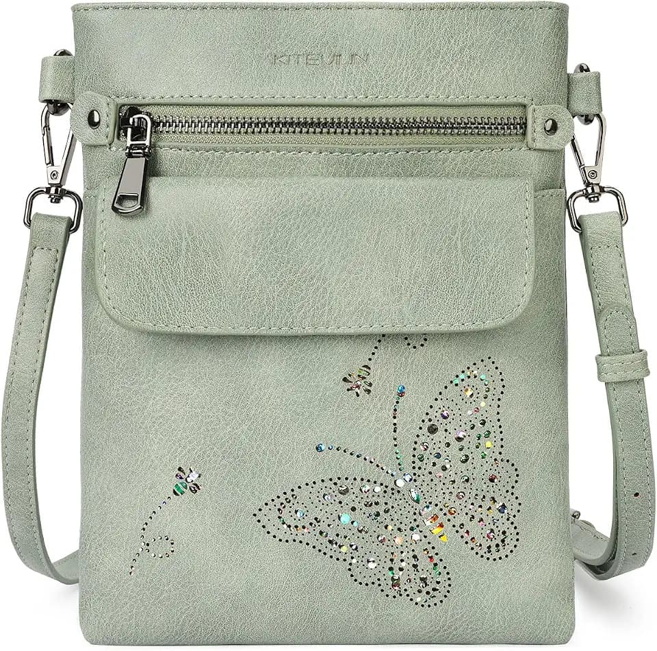 KITEVIUN Mini Butterfly Vegan Leather Crossbody Bag Small Cell Phone Purse