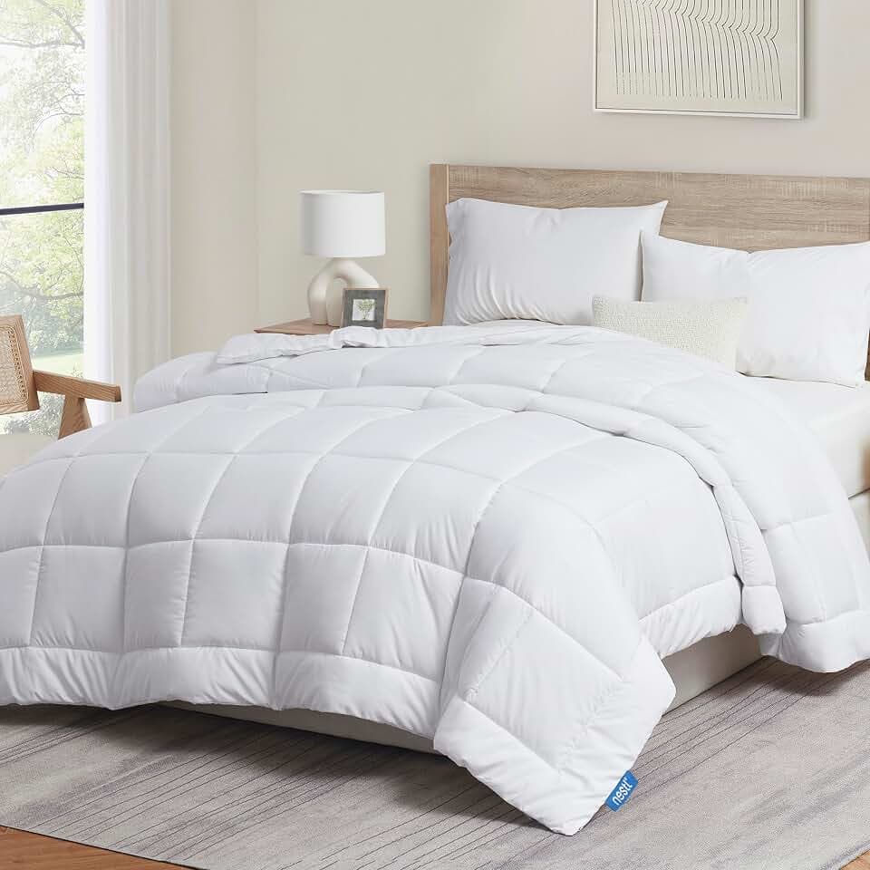 Nestl Quilted Down Alternative Comforter - Twin XL Size, All Season White Duvet Insert with Corner Tabs