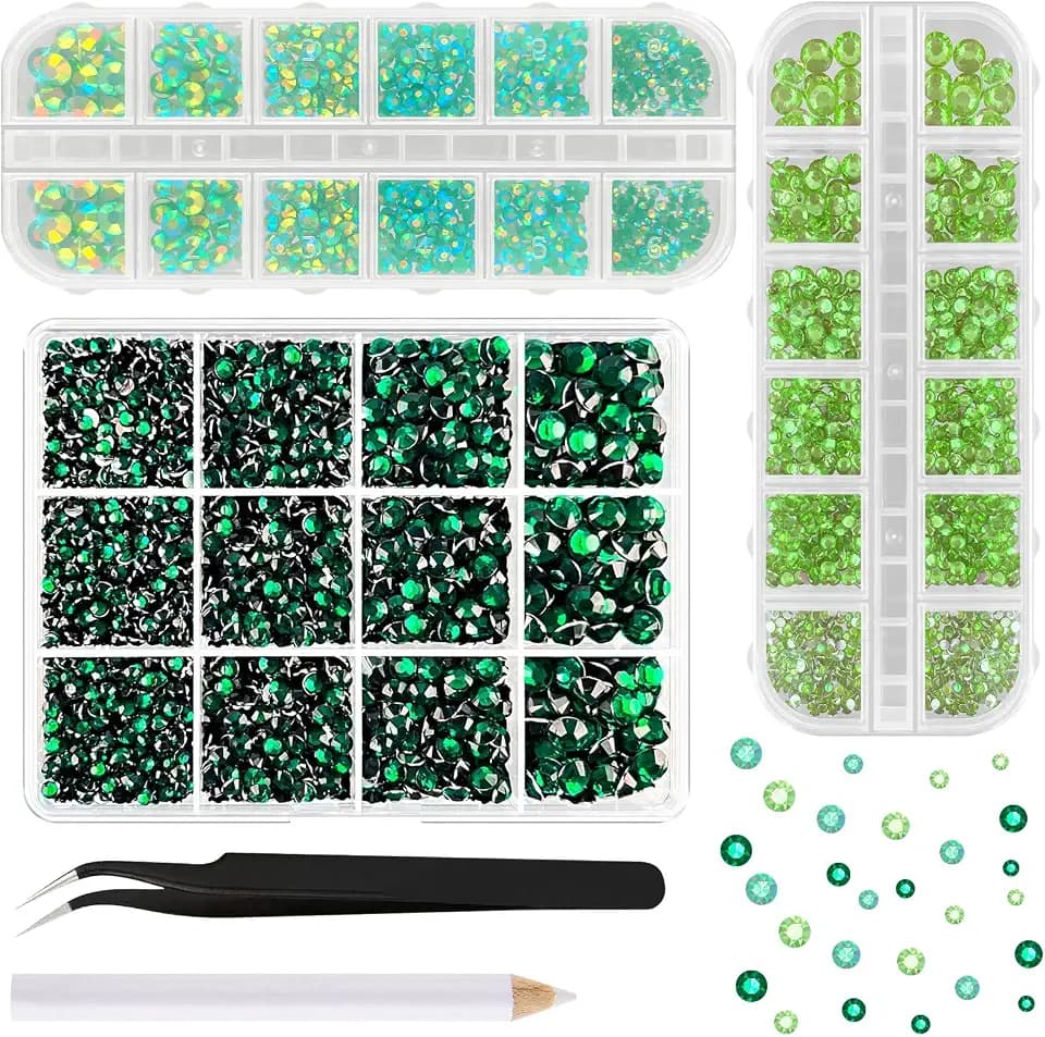 ASTARON Grüne Strasssteine zum Basteln, 12.000 Stück 2mm-6mm Gemischte Flatback Edelsteine Gems Jelly AB Bedazzling Diamanten für Bastelarbeiten, Nägel, Becher, Tassen Dekoration