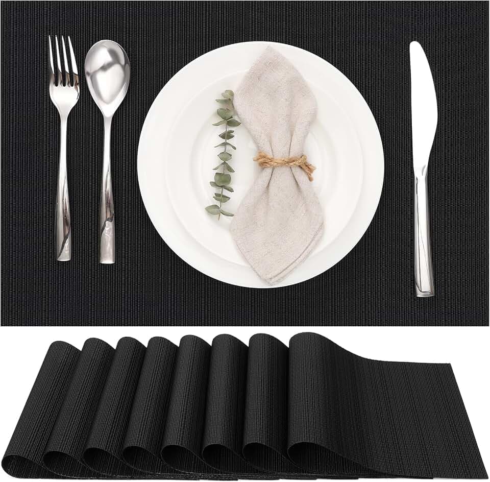 Myir JUN Black Placemats Set of 8 Kitchen and Dining Table Placemats