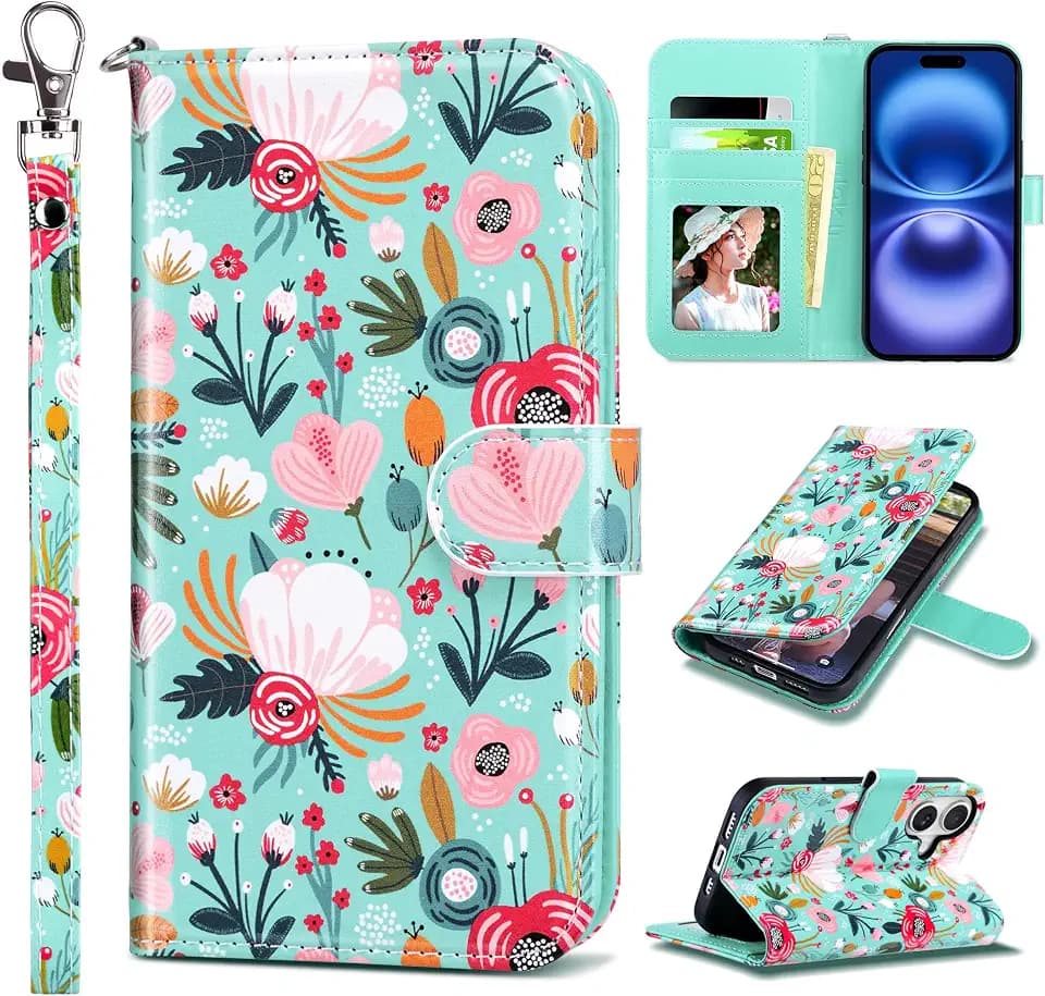 ULAK for iPhone 16 Wallet Case [RFID Blocking, Mint