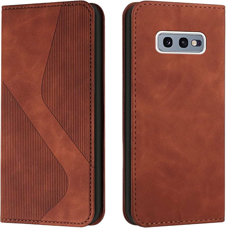 Kompatibel Mit Samsung Galaxy S10E Hülle, Magnet PU Leder Tasche Flip Handyhülle, Klappbar Kartenfächer Brieftasche Klapphülle (Braun)