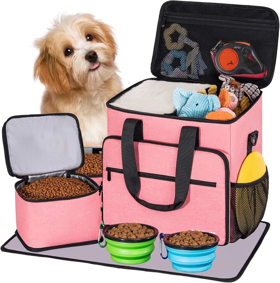 Dog Travel Bag, Large Pet Travel Set with Multi-Function Pockets