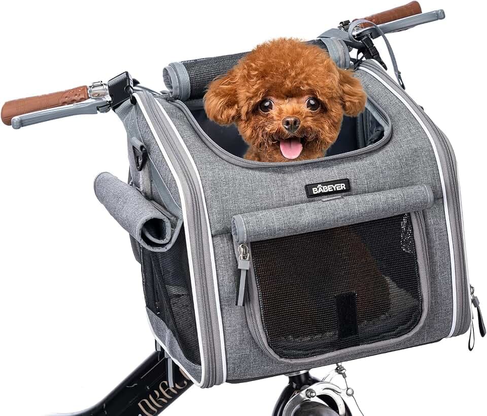 Hundefahrradkorb, erweiterbarer, weicher Fahrradtransportrucksack mit 4 offenen Türen, 4 Mesh-Fenster für kleine Hundekatzenwelpen - Gray
