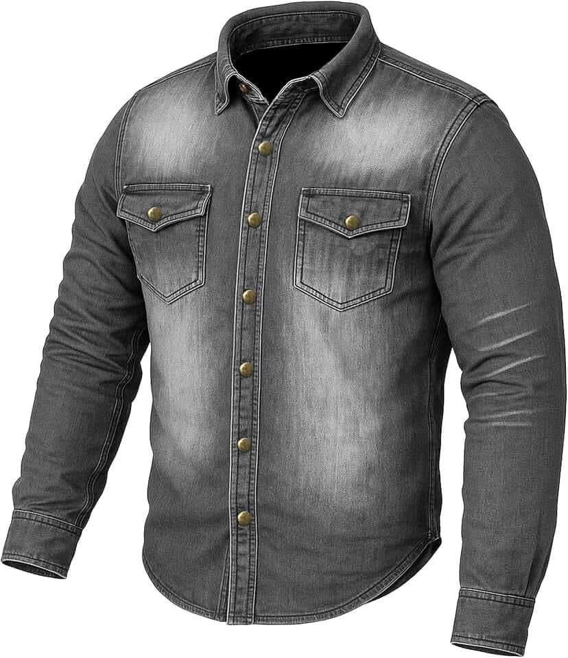PERFORMER Armored Motorcycle Shirt 5PC CE Armor Ventilated StoneWash L