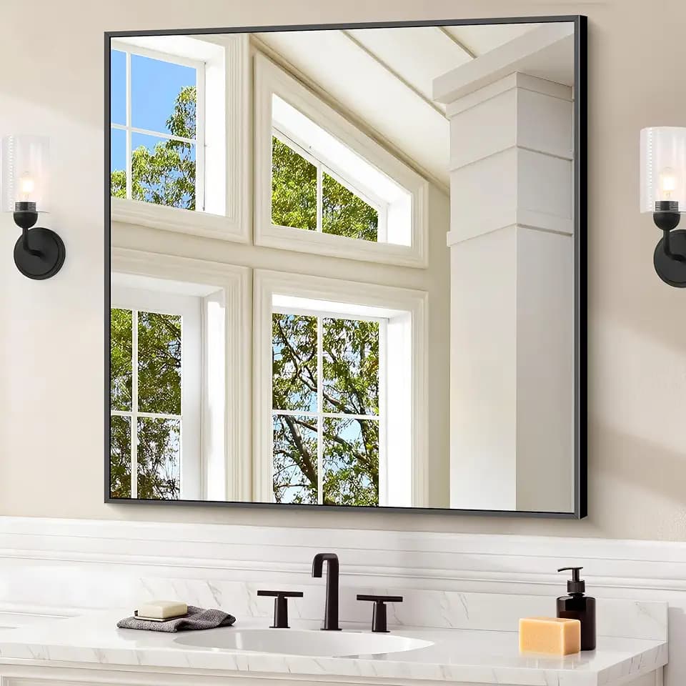 COFENY Black Bathroom Mirror for Wall, 30x30 Inch Rectangle Mirrors with Metal Frame, Modern Vanity Wall Square Mirror for Bathroom Living Room, Entryway Hangs Horizontal or Vertical